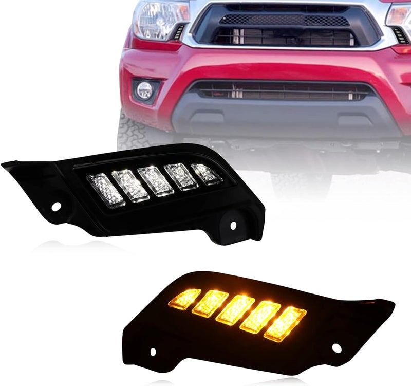 GEEGEETOP FulL LED DRL Lens Front Headlight Side Marker Bumper Light Assembly Compatible with 2012-2015 Tacoma,Switchback White&Amber Functions as Tail Light Turn Signal Light - Image 1